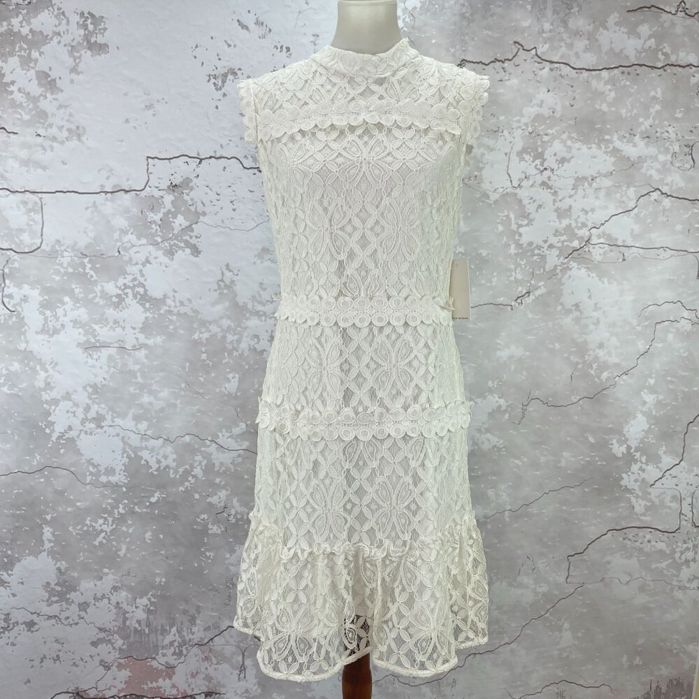 Julia Jordan Lace Cap Sleeve Mock Neck Fit Flare Dress 10 NWT